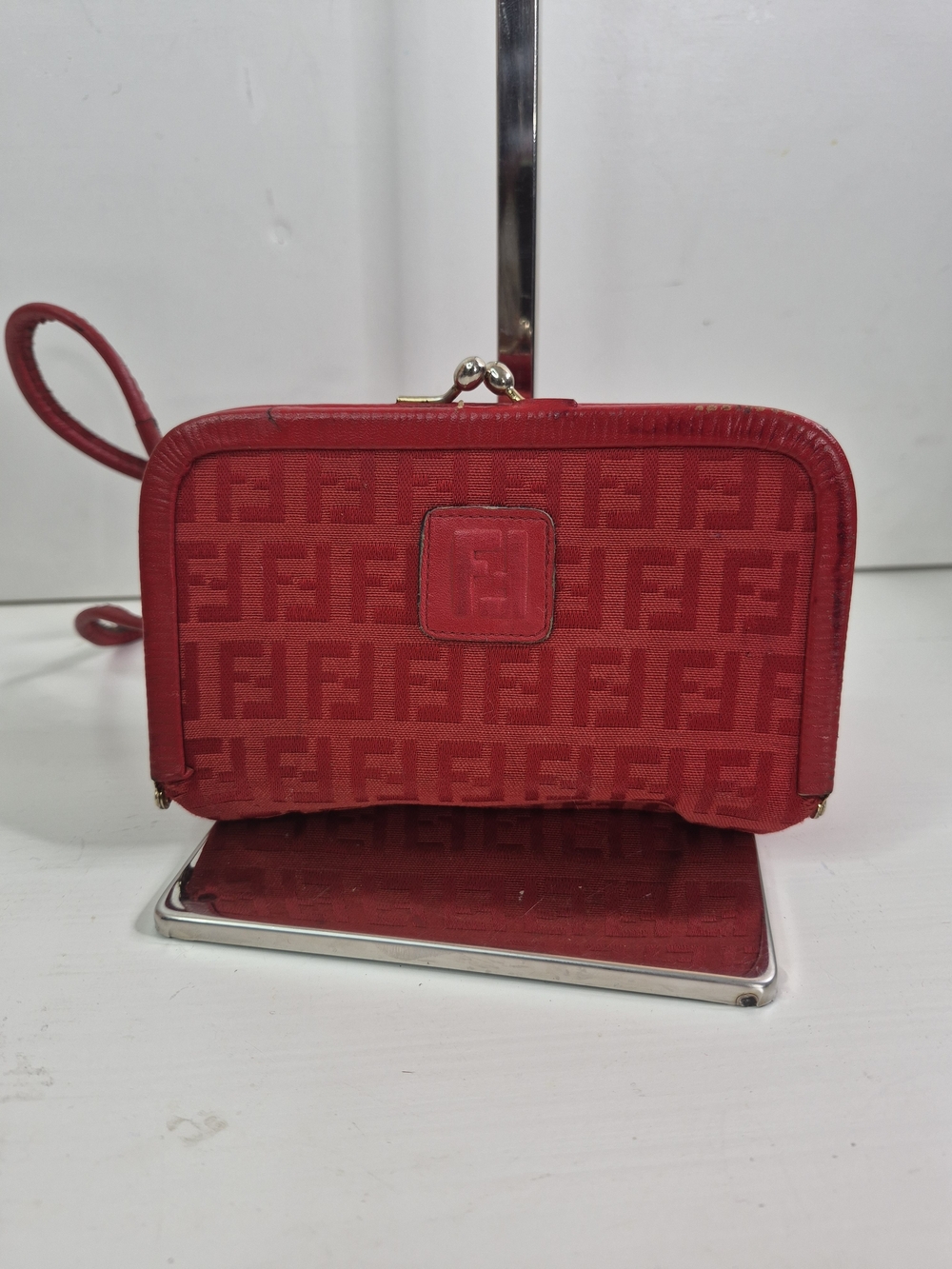 Fendi Red Zucca Canvas Wristlet Bag